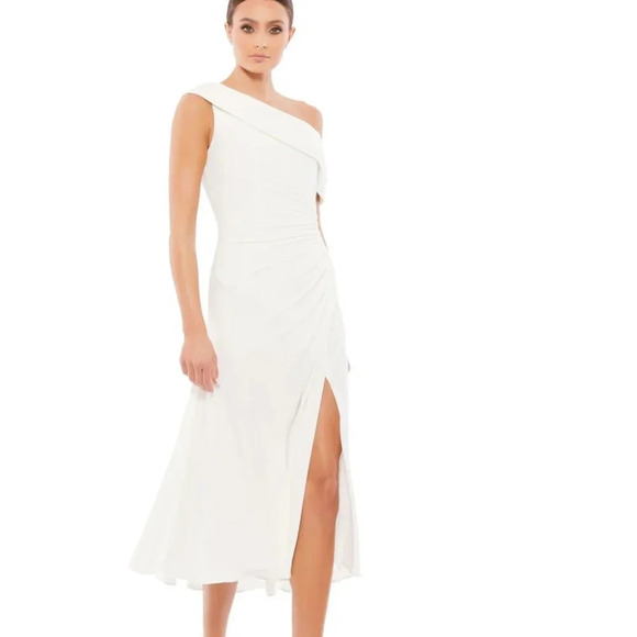 NWT Mac Duggal Ruched Off-The-Shoulder Midi Dress Size 8 - Picture 1 of 6